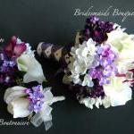 13 Piece Real Touch White Rose And Lilac Bridal..
