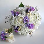 13 Piece Real Touch White Rose And Lilac Bridal..