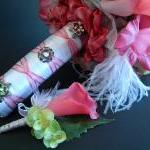Pink Bridal Bouquet And Boutonniere Set With..